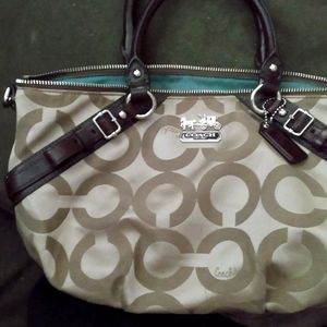 Coach Madison Op Art Khaki Sateen Sophia Satchel